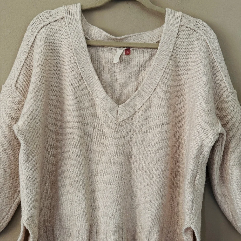 Anthropologie Pilcro Textured Knit Sweater Cream V-Neck Balloon Sleeve Size M